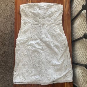 New York & Company White Strapless Eyelet Dress